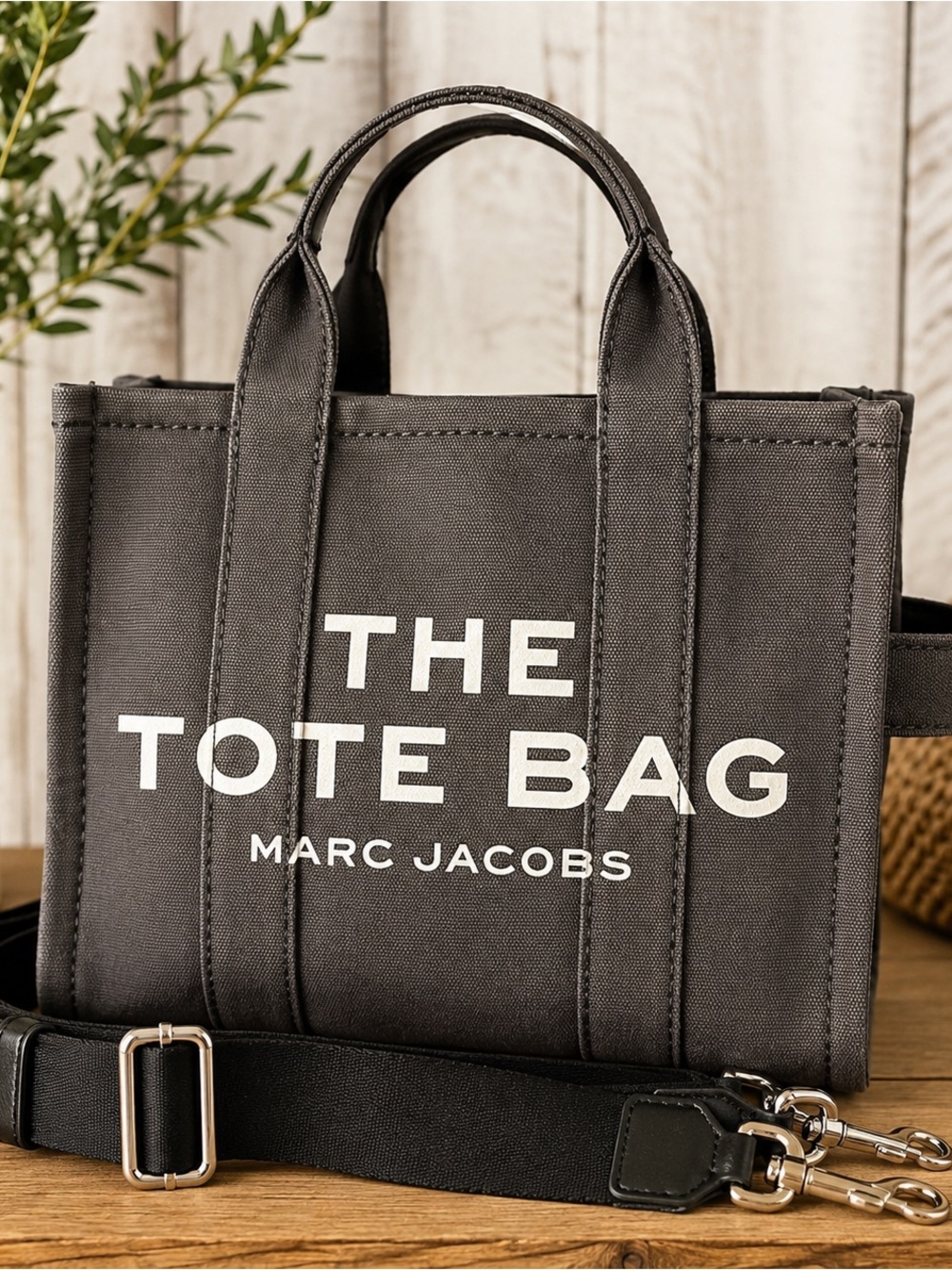 Marc Jacobs The Tote Bag Small Canvas Traveler Crossbody Slate Grey Charcoal